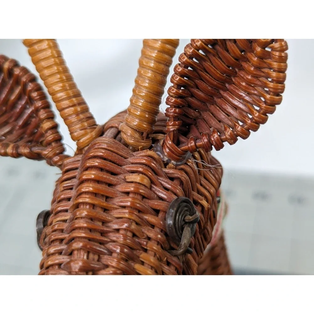Christmas Decor Wicker‎ Rattan Reindeer Deer Basket and Pinecone Ornaments Lot